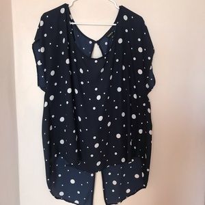Torrid navy blue and white polka dot sheer top